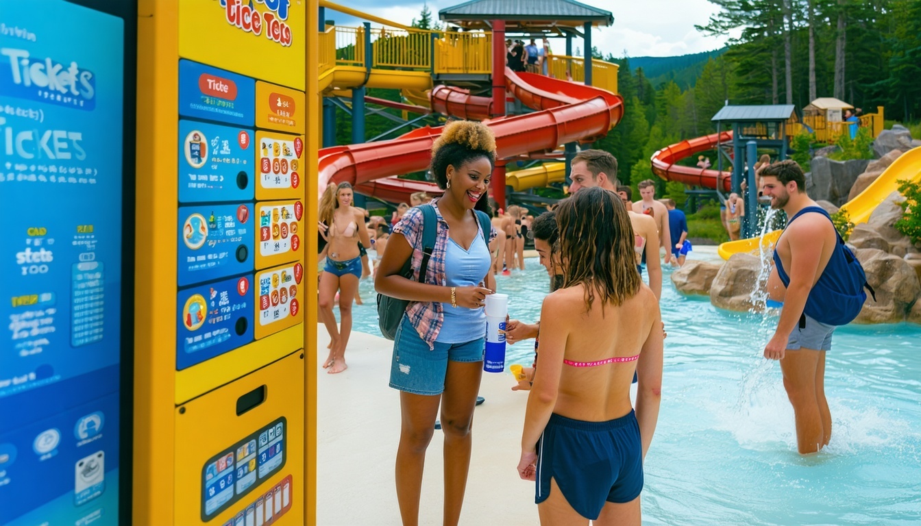 Guests exploring ticket options at a water park