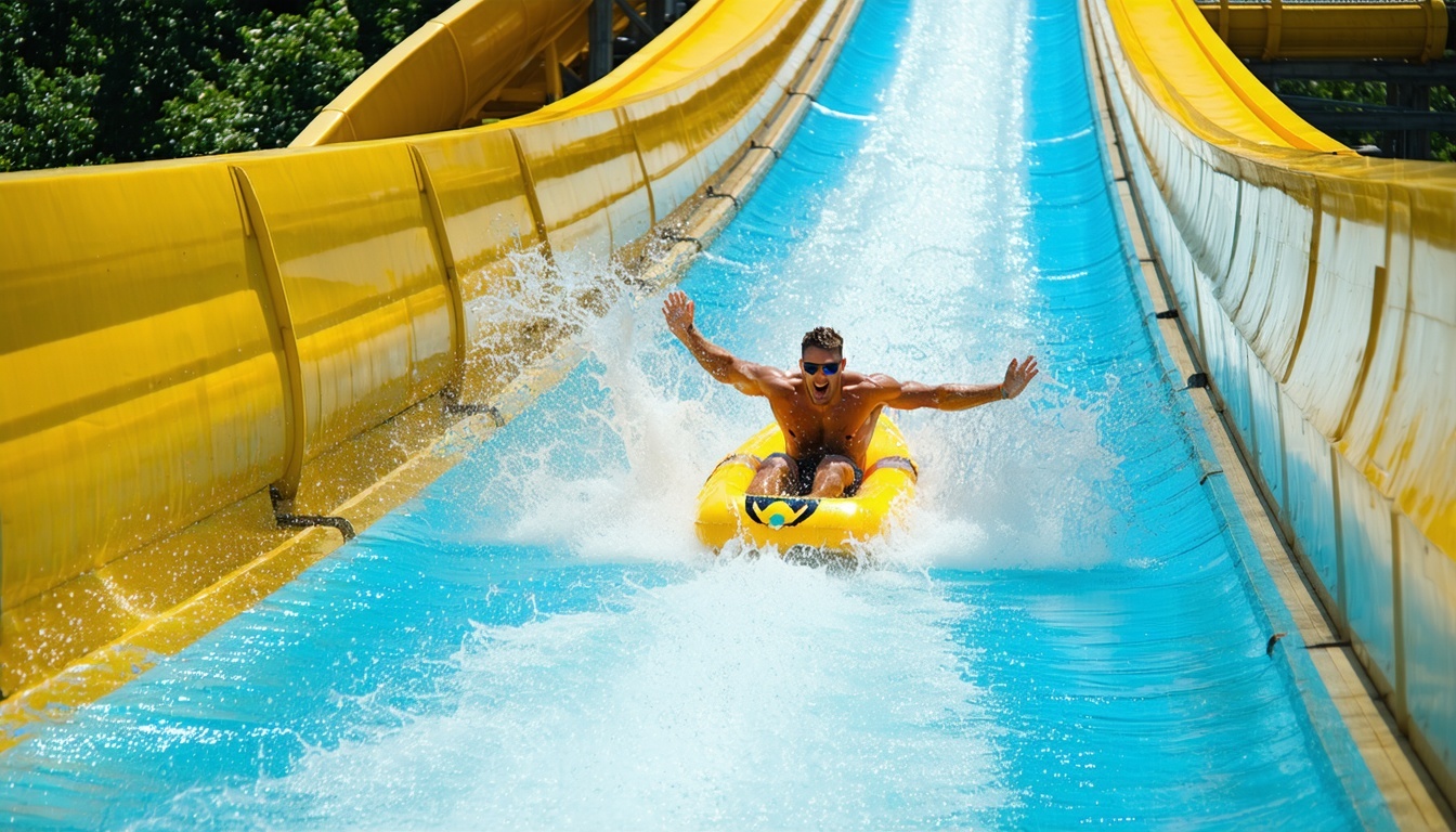People sliding down a thrilling water slide